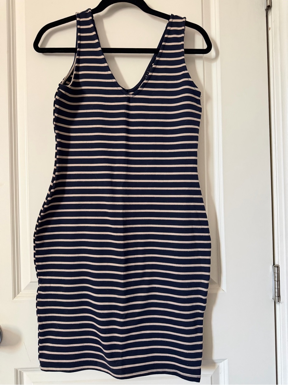 iris Navy and White Striped V‑Neck Sleeveless Dress